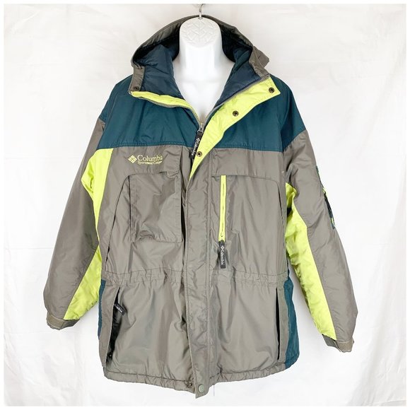 Columbia Other - Columbia Jacket Men XL Parka Coat Hood Gray Blue Neon Yellow/Green WARM!